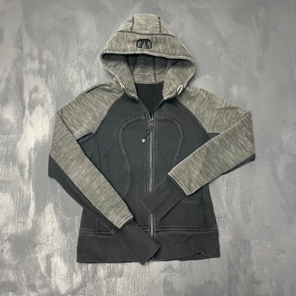 Lululemon Scuba Full Zip Hoodie Size 4 Black Grey Heathered Fleece Excellent